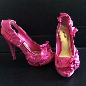 BEBE ***Hot Pink satin ruffled stiletto heels. ***